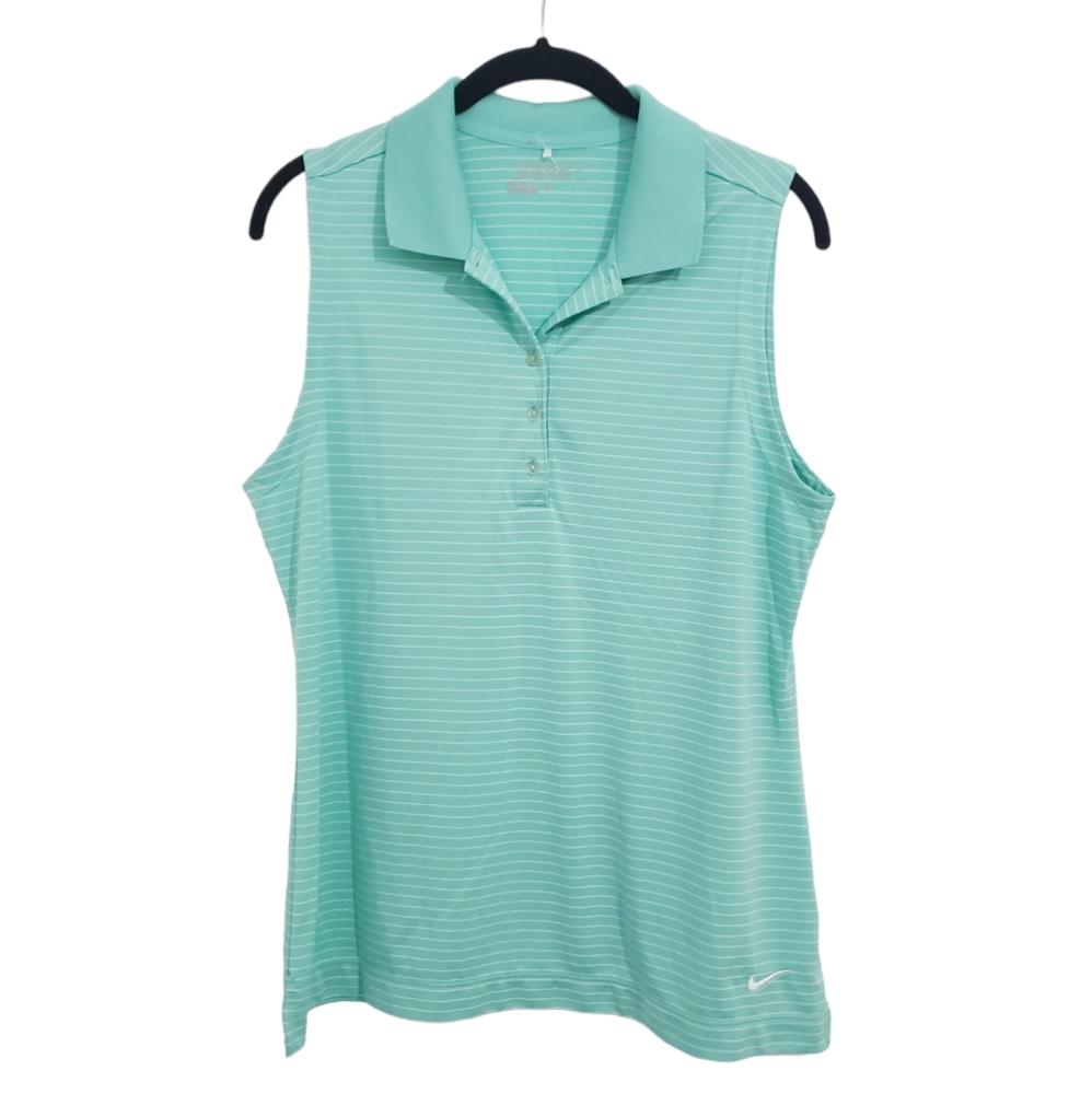 Nike Golf tour performance dri-fit sleeveless teal white stripe collar top M